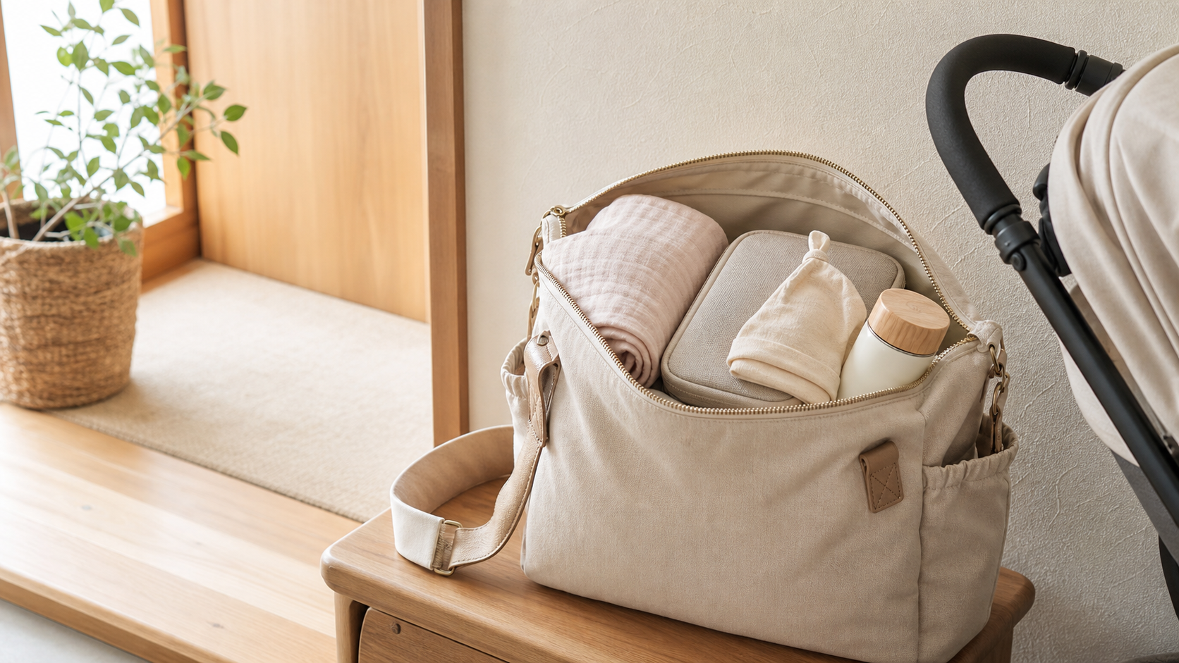 赤ちゃんとのおでかけ用に整えたバッグと小物